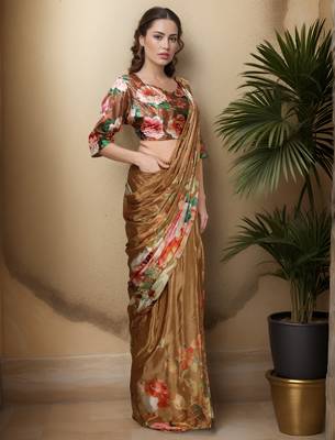 mustard silk blend blend crepe ready to wear partywear saree 5