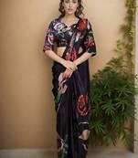 black color silk blend blend crepe fabric beautiful ready to wear partywear saree