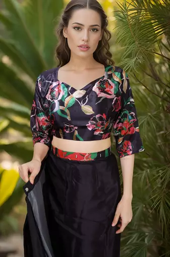 black silk blend blend crepe ready to wear partywear saree