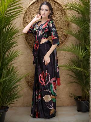 black silk blend blend crepe ready to wear partywear saree 4