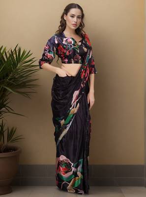 black silk blend blend crepe ready to wear partywear saree 5