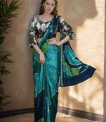 teal color silk blend blend crepe fabric beautiful ready to wear partywear saree