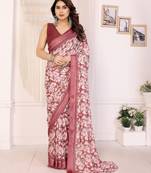 maroon color moss satin patta designer flower printed ceremonial saree