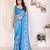 sky blue color moss satin patta designer flower printed ceremonial saree