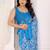 sky blue color moss satin patta designer flower printed ceremonial saree