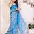 sky blue color moss satin patta designer flower printed ceremonial saree
