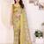 yellow color moss satin patta designer flower printed ceremonial saree