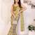 yellow color moss satin patta designer flower printed ceremonial saree