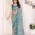 rama color moss satin patta flower printed ceremonial saree
