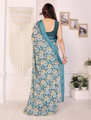 rama moss satin patta flower printed ceremonial saree 2