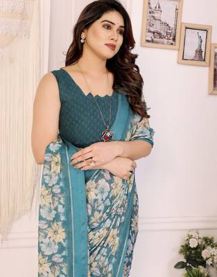 rama moss satin patta flower printed ceremonial saree 3