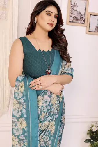 rama moss satin patta flower printed ceremonial saree