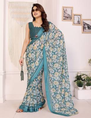 rama moss satin patta flower printed ceremonial saree 4
