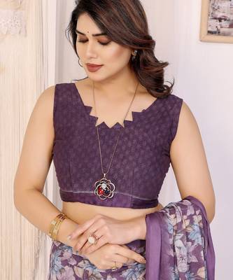 purple moss satin patta flower printed ceremonial saree 5