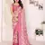 pink color moss satin patta flower printed ceremonial saree