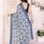 blue color moss satin patta designer flower printed ceremonial saree