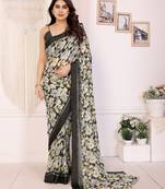 black color moss satin patta designer flower printed ceremonial saree