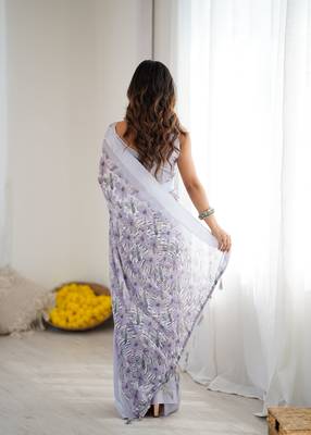 lavender moss satin patta printed ethnic partywear saree 2