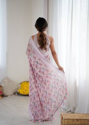 purple moss satin patta printed ethnic partywear saree 2