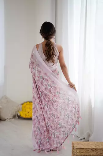 purple moss satin patta printed ethnic partywear saree