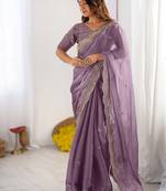 onion color burbery silk blend blend fabric designer embroidered saree for ceremonial looks
