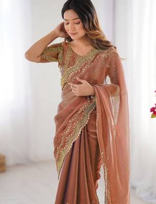 orange burbery silk blend blend embroidered saree ceremonial looks 3