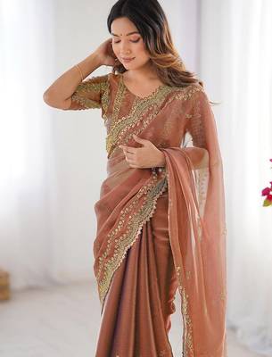 orange burbery silk blend blend embroidered saree ceremonial looks 4