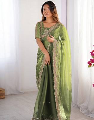 green burbery silk blend blend embroidered saree ceremonial looks 1