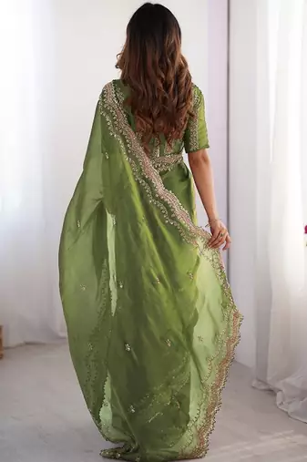 green burbery silk blend blend embroidered saree ceremonial looks