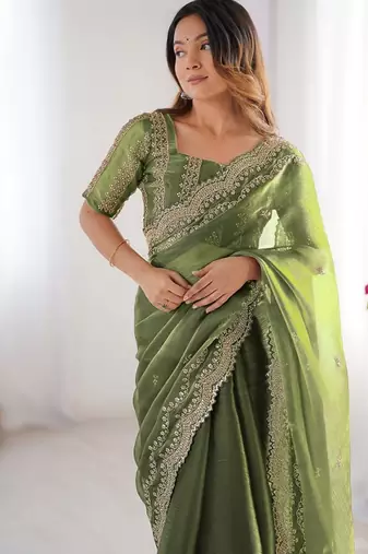 green burbery silk blend blend embroidered saree ceremonial looks