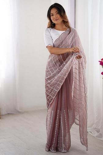 maroon color zimmy choo fabric designer embroidered saree for ceremonial looks