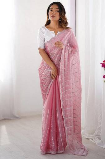 pink color zimmy choo fabric designer embroidered saree for ceremonial looks