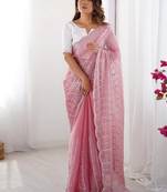 pink color zimmy choo fabric designer embroidered saree for ceremonial looks