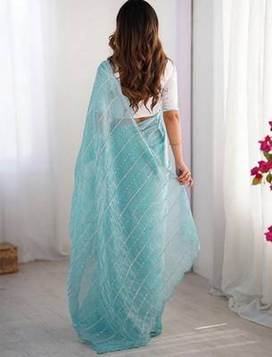 sky blue zimmy choo embroidered saree ceremonial looks 2