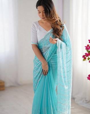 sky blue zimmy choo embroidered saree ceremonial looks 3