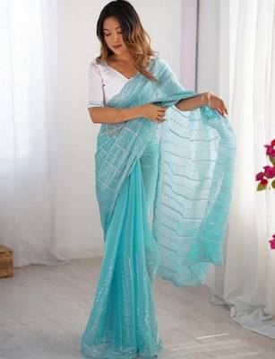 sky blue zimmy choo embroidered saree ceremonial looks 4