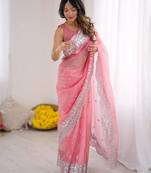 pink color art silk blend blend fabric designer embroidered saree for ceremonial looks