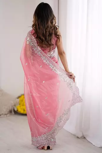 pink art silk blend blend embroidered saree ceremonial looks