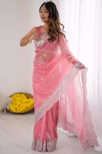 pink art silk blend blend embroidered saree ceremonial looks
