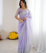 lavender color art silk blend blend fabric designer embroidered saree for ceremonial looks