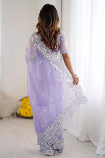 lavender art silk blend blend embroidered saree ceremonial looks