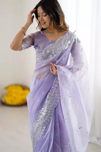 lavender art silk blend blend embroidered saree ceremonial looks