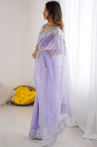 lavender art silk blend blend embroidered saree ceremonial looks