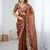 coffee color fendy chiffon fabric embroidered saree for ceremonial looks
