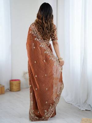 coffee chiffon embroidered saree ceremonial looks 2