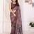 brown color moss satin patta fabric designer printed saree