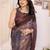 brown color moss satin patta fabric designer printed saree