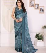 morpich color moss satin patta fabric designer printed saree