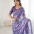lavender color moss satin patta printed ethnic partywear saree