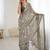 grey color moss satin patta printed ethnic partywear saree